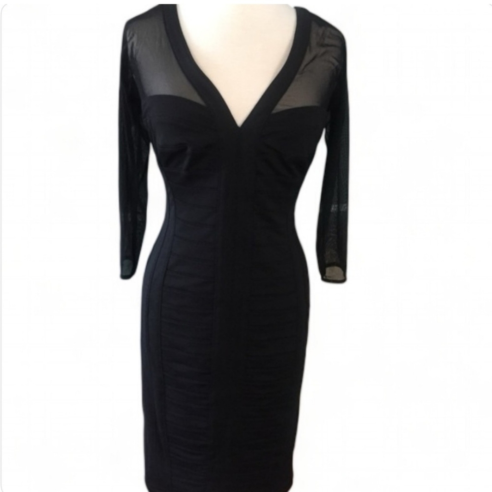 Tadashi Shoji Elegant Black Sheer Sleeve Dress